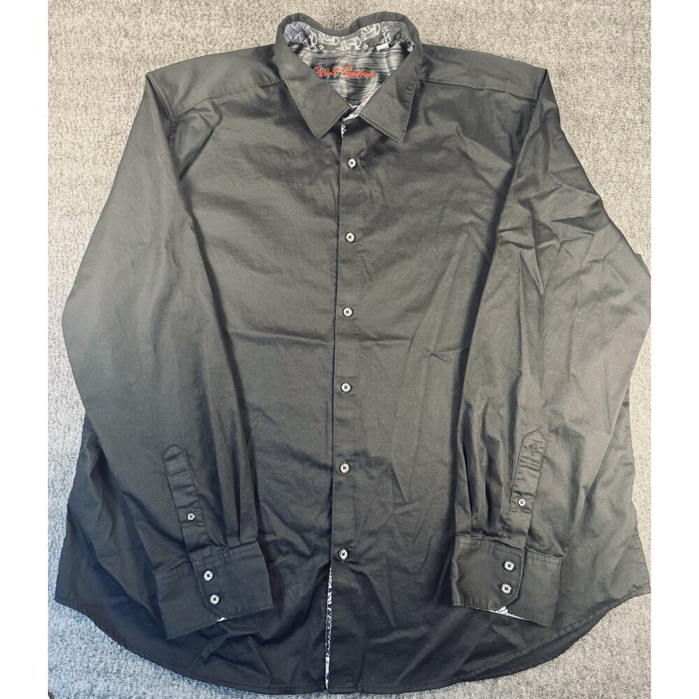 Mens Robert Graham Solid Black Button Up Shirt Size 4XL